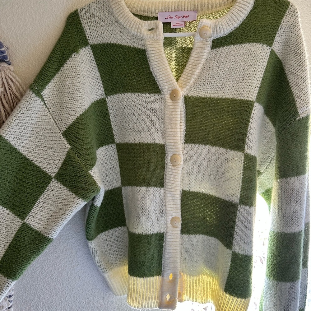 Lisa Says Gah Olive and Cream Striped Cardigan